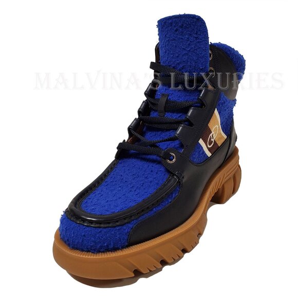 GUCCI MENS BOOTS ROMANCE CASY BLUE WOOL LEATHER LOGO LUG SOLE sz 9G 9.5 US - Picture 4 of 16